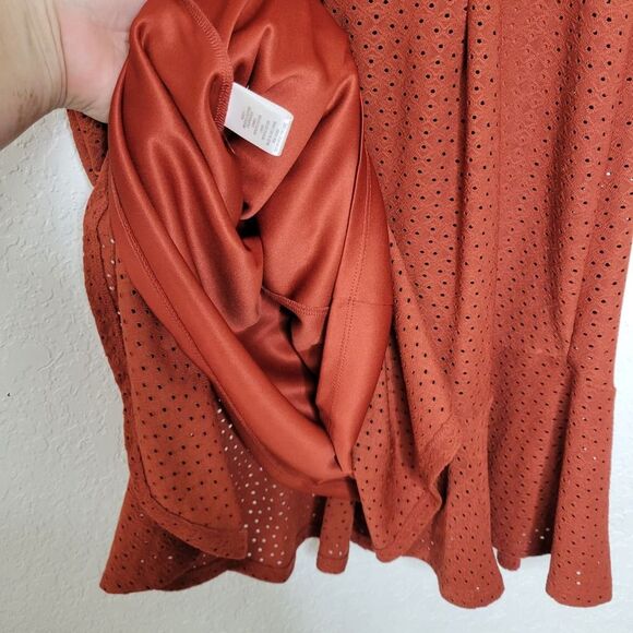 Signature by Robbie Bee Rust Perforated Sleeveless Tied Closure A-Line Dress - Picture 8 of 11